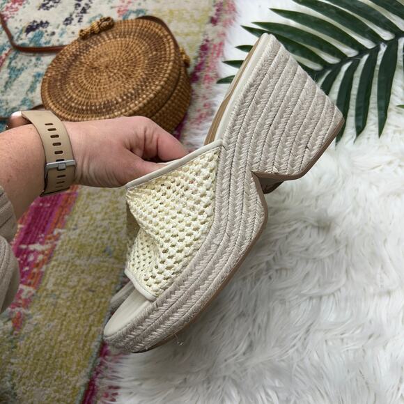 Dolce Vita Neutral White Raffia Chunky Platform Slide Sandal 9.5 Boho Vacation - Picture 5 of 9